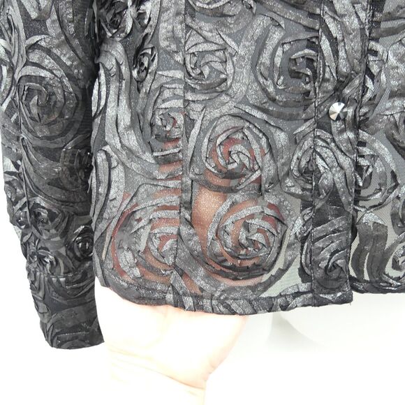 Carlisle Rose Applique Evening Jacket Size US 2 Black Elegant Floral Event Artsy - Picture 5 of 7